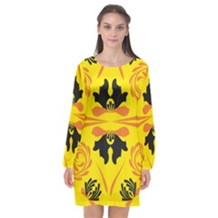 Floral Folk Damask Pattern Fantasy Flowers  Long Sleeve Chiffon Shift Dress  by Eskimos