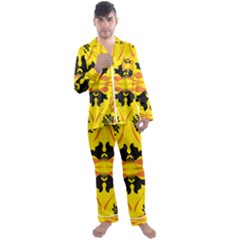 Floral Folk Damask Pattern Fantasy Flowers  Men s Long Sleeve Satin Pajamas Set by Eskimos