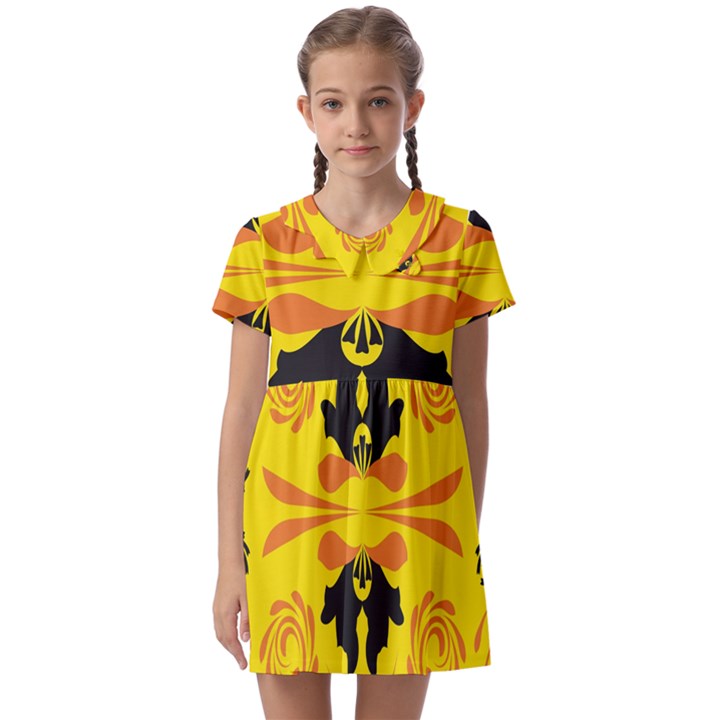 Floral folk damask pattern Fantasy flowers  Kids  Asymmetric Collar Dress