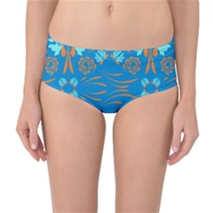 Floral Folk Damask Pattern Fantasy Flowers  Mid-waist Bikini Bottoms