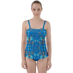 Floral Folk Damask Pattern Fantasy Flowers  Twist Front Tankini Set by Eskimos