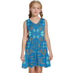 Floral Folk Damask Pattern Fantasy Flowers  Kids  Sleeveless Tiered Mini Dress