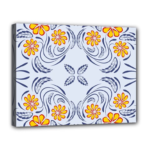 Floral Folk Damask Pattern Fantasy Flowers  Canvas 14  X 11  (stretched) by Eskimos