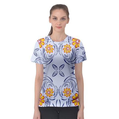 Floral Folk Damask Pattern Fantasy Flowers  Women s Sport Mesh Tee by Eskimos