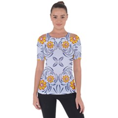 Floral Folk Damask Pattern Fantasy Flowers  Shoulder Cut Out Short Sleeve Top by Eskimos