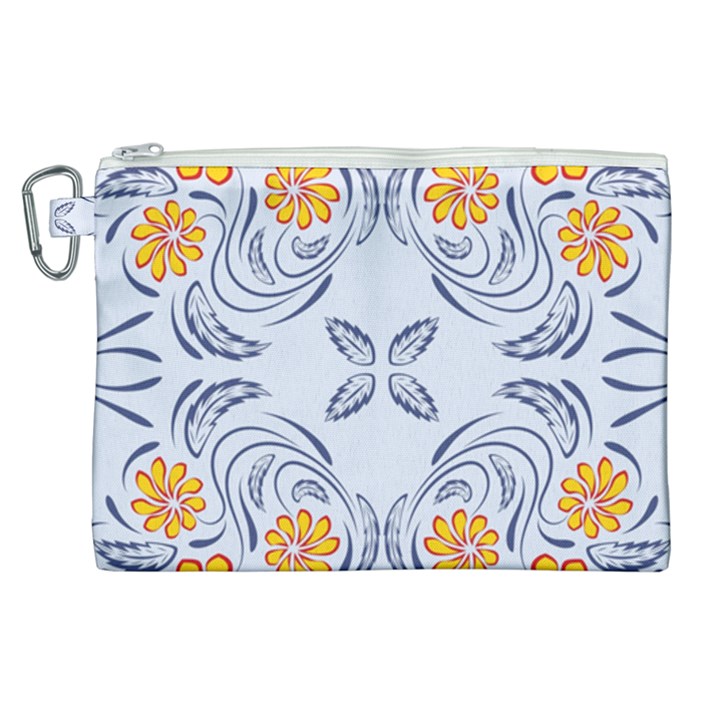 Floral folk damask pattern Fantasy flowers  Canvas Cosmetic Bag (XL)