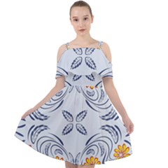 Floral Folk Damask Pattern Fantasy Flowers  Cut Out Shoulders Chiffon Dress by Eskimos