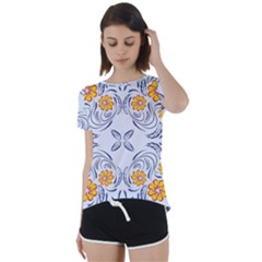 Floral Folk Damask Pattern Fantasy Flowers  Short Sleeve Foldover Tee by Eskimos