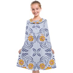 Floral Folk Damask Pattern Fantasy Flowers  Kids  Midi Sailor Dress by Eskimos