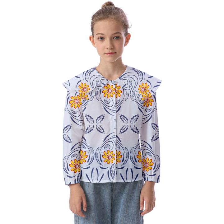 Floral folk damask pattern Fantasy flowers  Kids  Peter Pan Collar Blouse