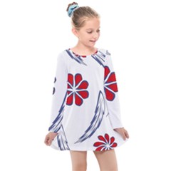 Folk Flowers Print Floral Pattern Ethnic Art Kids  Long Sleeve Dress by Eskimos