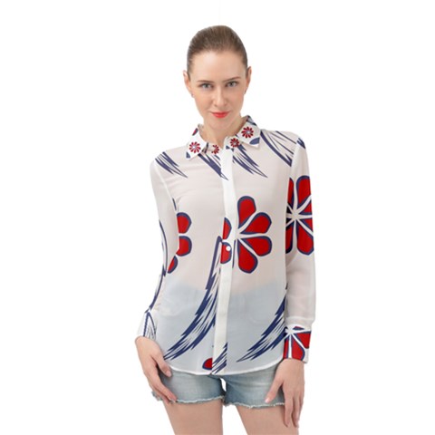 Folk Flowers Print Floral Pattern Ethnic Art Long Sleeve Chiffon Shirt by Eskimos