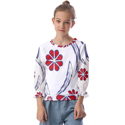 Folk Flowers Print Floral Pattern Ethnic Art Kids  Cuff Sleeve Top by Eskimos