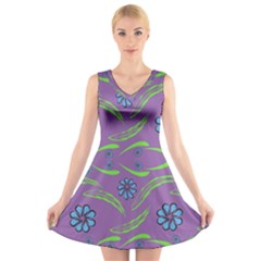 Folk Flowers Print Floral Pattern Ethnic Art V-neck Sleeveless Dress by Eskimos