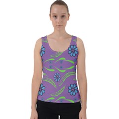 Folk Flowers Print Floral Pattern Ethnic Art Velvet Tank Top by Eskimos