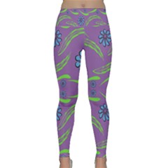 Folk Flowers Print Floral Pattern Ethnic Art Lightweight Velour Classic Yoga Leggings by Eskimos