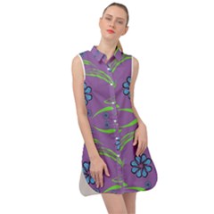 Folk Flowers Print Floral Pattern Ethnic Art Sleeveless Shirt Dress by Eskimos