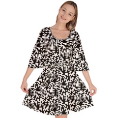 Black And White Qr Motif Pattern Velour Kimono Dress