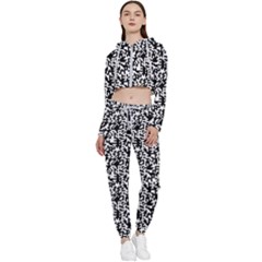 Black And White Qr Motif Pattern Cropped Zip Up Lounge Set by dflcprintsclothing