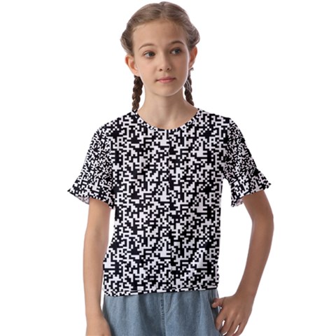 Black And White Qr Motif Pattern Kids  Cuff Sleeve Scrunch Bottom Tee by dflcprintsclothing