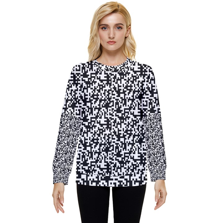 Black And White Qr Motif Pattern Hidden Pocket Sweatshirt