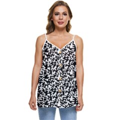 Black And White Qr Motif Pattern Casual Spaghetti Strap Chiffon Top