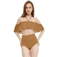 Sudan Brown Halter Flowy Bikini Set  by retrotoomoderndesigns