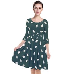 Leaves Pattern Quarter Sleeve Waist Band Dress by CoshaArt