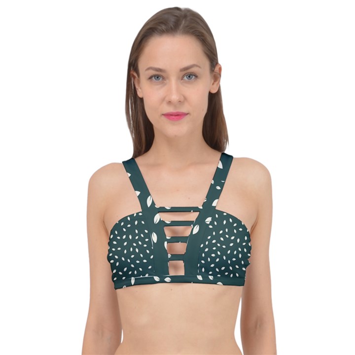 Leaves Pattern Cage Up Bikini Top