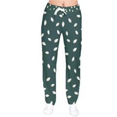 Leaves Pattern Women Velvet Drawstring Pants by CoshaArt