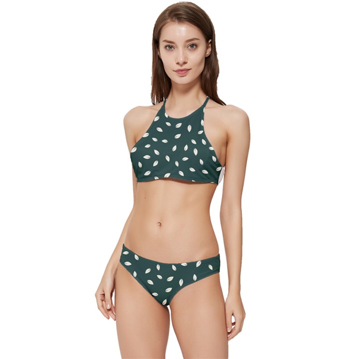 Leaves Pattern Banded Triangle Bikini Set