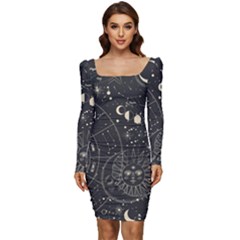 Magic-patterns Women Long Sleeve Ruched Stretch Jersey Dress