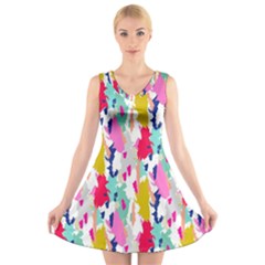 Acryl Paint V-neck Sleeveless Dress by CoshaArt