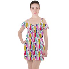 Acryl Paint Ruffle Cut Out Chiffon Playsuit by CoshaArt