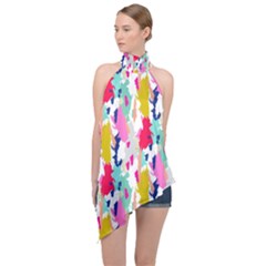 Acryl Paint Halter Asymmetric Satin Top by CoshaArt