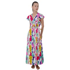 Acryl Paint Flutter Sleeve Maxi Dress by CoshaArt