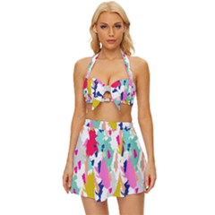 Acryl Paint Vintage Style Bikini Top And Skirt Set 