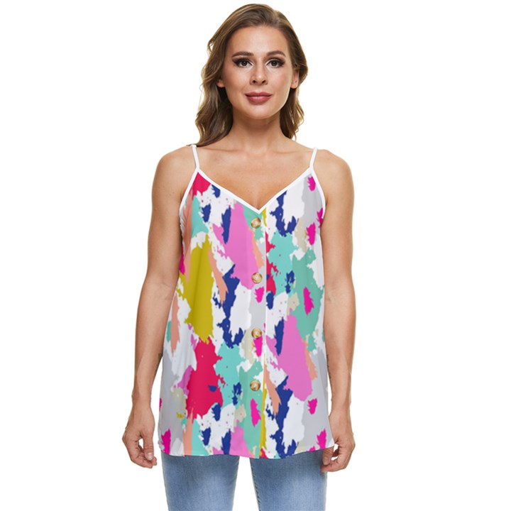 Acryl Paint Casual Spaghetti Strap Chiffon Top