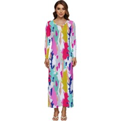 Acryl Paint Long Sleeve Velour Longline Maxi Dress