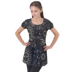 Mystic Patterns Puff Sleeve Tunic Top by CoshaArt