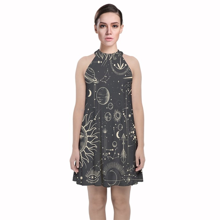 Mystic patterns Velvet Halter Neckline Dress 