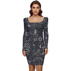 Mystic Patterns Women Long Sleeve Ruched Stretch Jersey Dress by CoshaArt