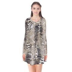 Luxury Snake Print Long Sleeve V-neck Flare Dress by CoshaArt