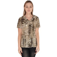 Luxury Snake Print Women s V-neck Scrub Top by CoshaArt