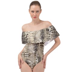 Luxury Snake Print Off Shoulder Velour Bodysuit  by CoshaArt