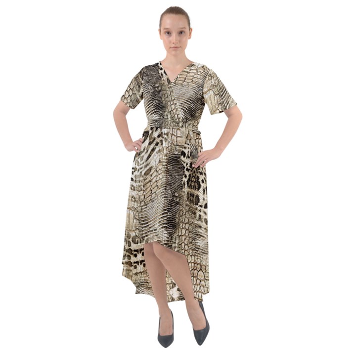 Luxury Snake Print Front Wrap High Low Dress