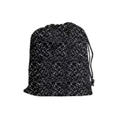 Pixel Grid Dark Black And White Pattern Drawstring Pouch (large) by dflcprintsclothing