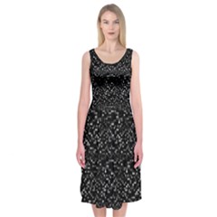 Pixel Grid Dark Black And White Pattern Midi Sleeveless Dress by dflcprintsclothing