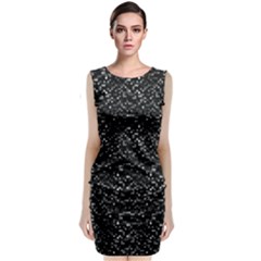 Pixel Grid Dark Black And White Pattern Classic Sleeveless Midi Dress by dflcprintsclothing