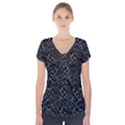 Pixel Grid Dark Black And White Pattern Short Sleeve Front Detail Top View1